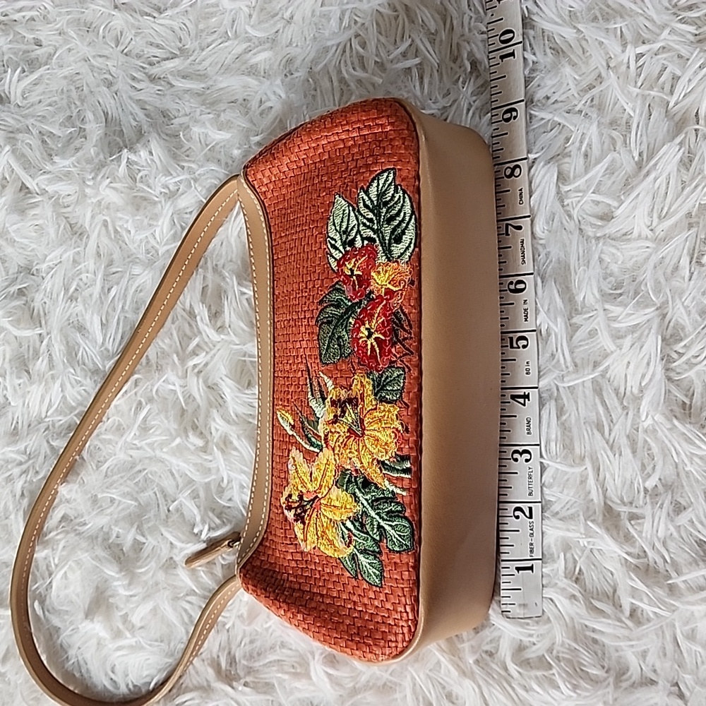 Etinne Aigner Floral Embroidered Tan and Orange Women's Bag - Picture 5 of 8